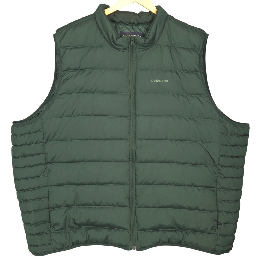 Lands End Puffer Vest Mens 4XL Green Down Sleeveless Insulated Quilted Full Zip